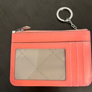 NWOT Michael Kors Jet Set Travel Small Top ZipCoin Pouch IDHolder Coral & White